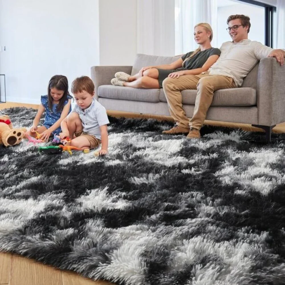 New 5x8 Black White Grey Shag Rug, Fluffy Soft Carpet for Home & Room Decor